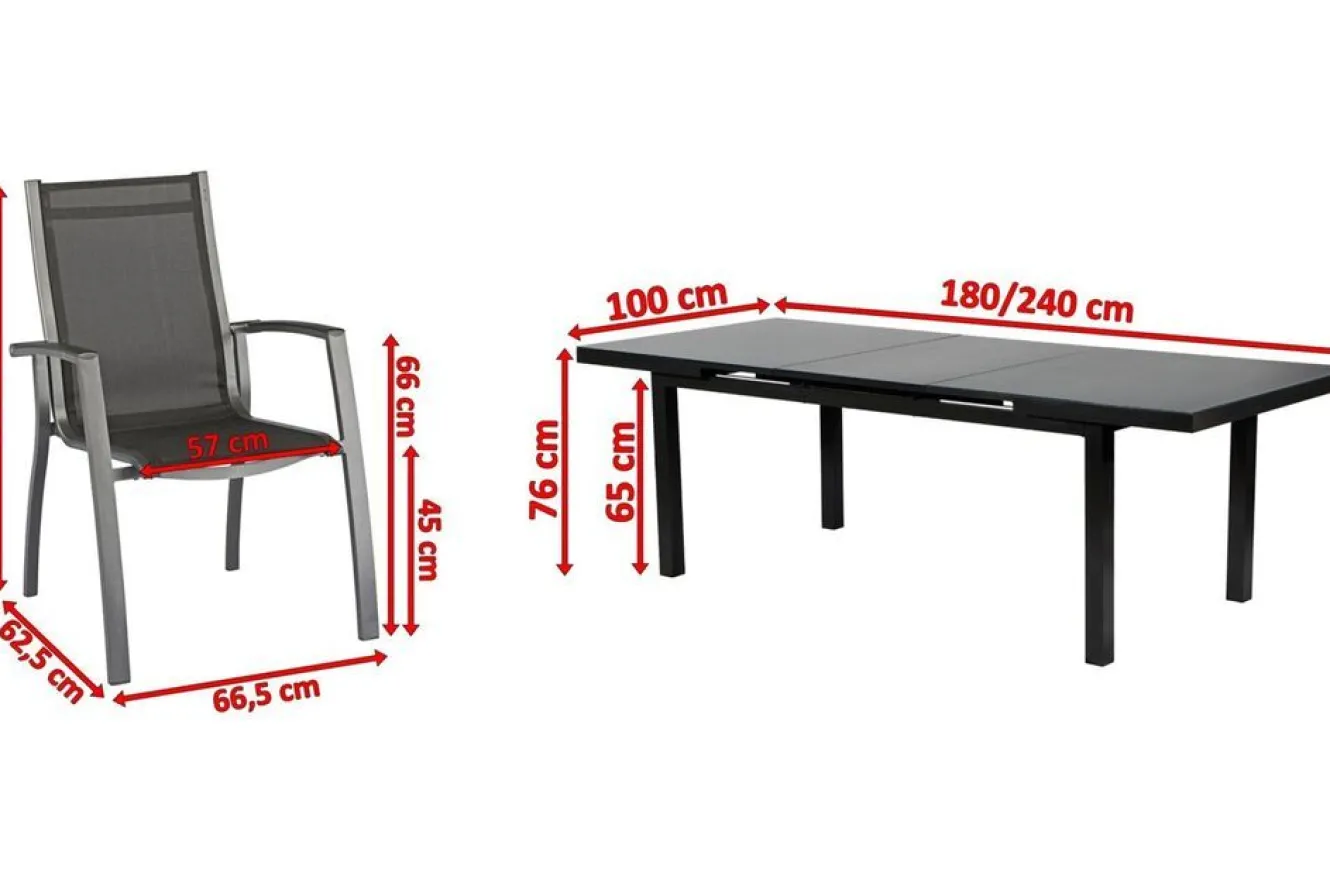 KETTLER Altura Garten-Essgruppe, anthrazit, Alu/Textilene, Tisch 180/240x100cm, 8 Stapelsessel