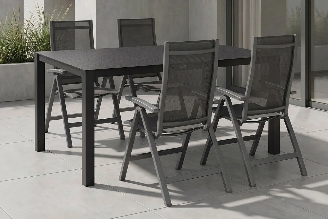 KETTLER Altura Garten-Essgruppe, anthrazit, Alu/Spraystone/Textil, 160 x 95 cm, 4 Klappstühle