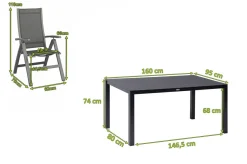 KETTLER Altura Garten-Essgruppe, anthrazit, Alu/Spraystone/Textil, 160 x 95 cm, 4 Klappstühle