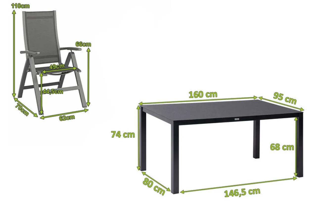 KETTLER Altura Garten-Essgruppe, anthrazit, Alu/Spraystone/Textil, 160 x 95 cm, 4 Klappstühle