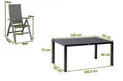 KETTLER Altura Garten-Essgruppe, anthrazit, Alu/Spraystone/Textil, 160 x 95 cm, 4 Klappstühle