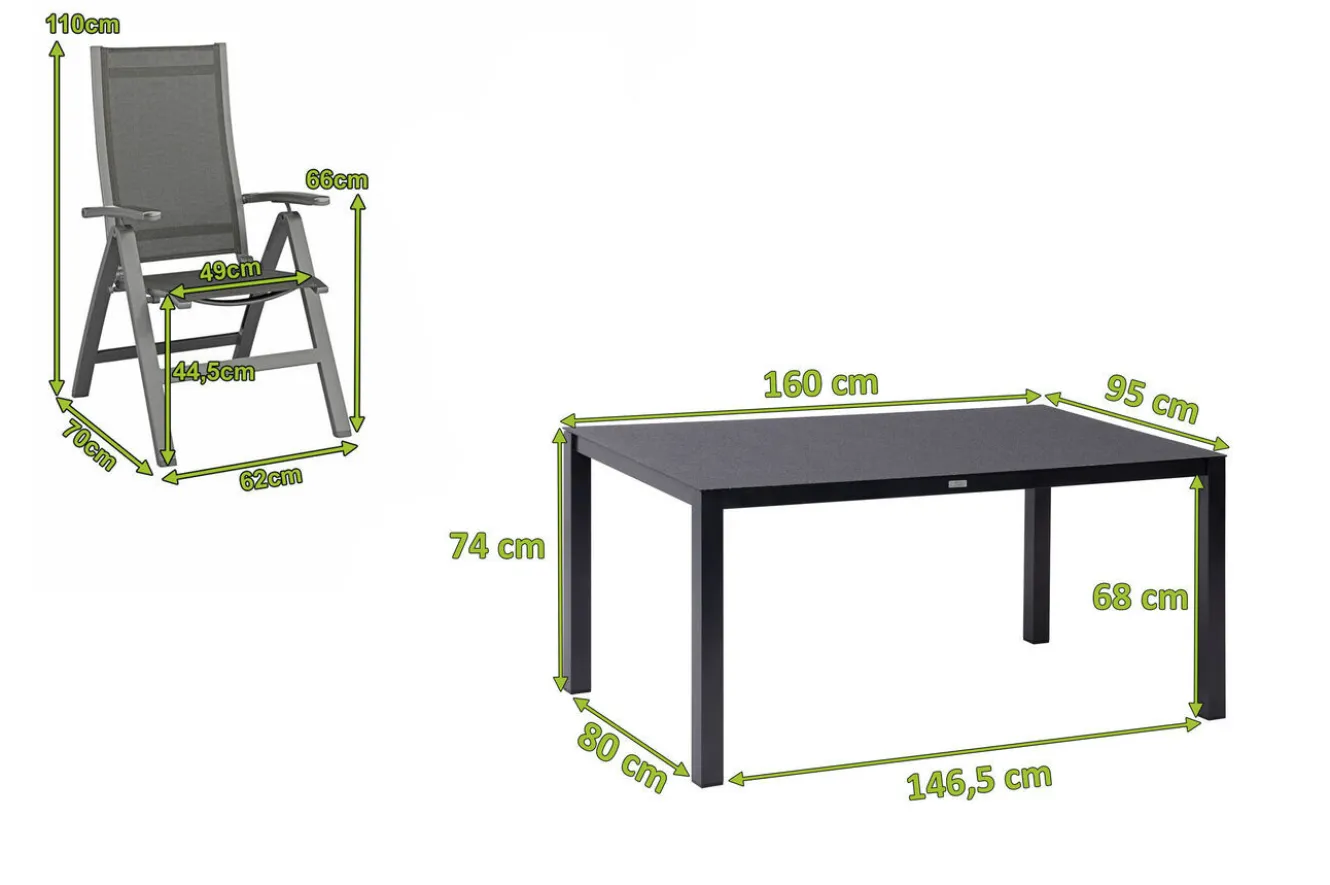 KETTLER Altura Garten-Essgruppe, anthrazit, Alu/Spraystone/Textil, 160 x 95 cm, 4 Klappstühle
