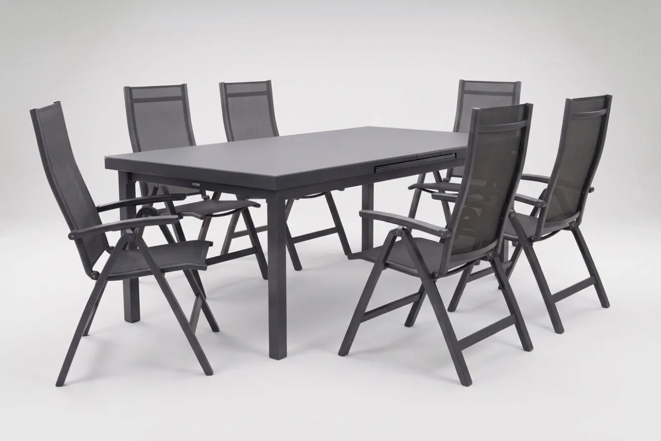 KETTLER Altura Garten-Essgruppe, anthrazit, Alu/Textilene, Tisch 180/240x100cm, 6 Klappstühle