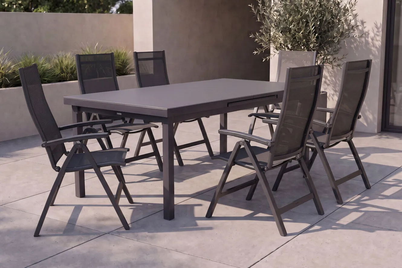 KETTLER Altura Garten-Essgruppe, anthrazit, Alu/Textilene, Tisch 180/240x100cm, 6 Klappstühle