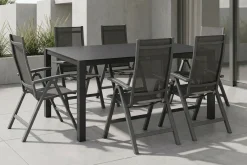 KETTLER Altura Garten-Essgruppe, anthrazit, Alu/Spraystone/Textil, 160 x 95 cm, 6 Klappstühle