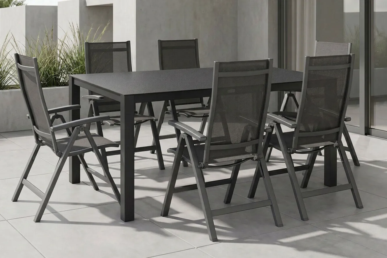 KETTLER Altura Garten-Essgruppe, anthrazit, Alu/Spraystone/Textil, 160 x 95 cm, 6 Klappstühle