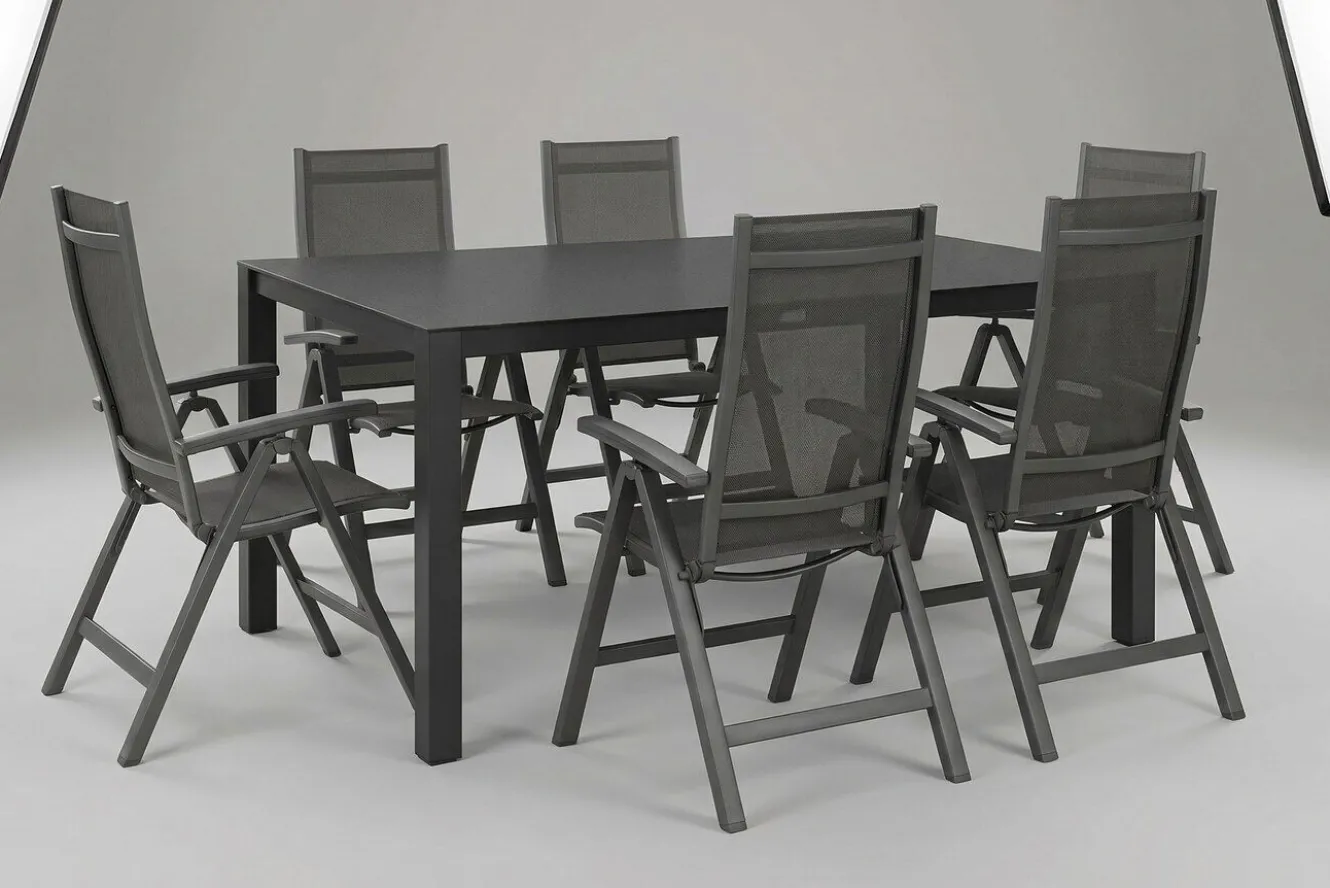 KETTLER Altura Garten-Essgruppe, anthrazit, Alu/Spraystone/Textil, 160 x 95 cm, 6 Klappstühle