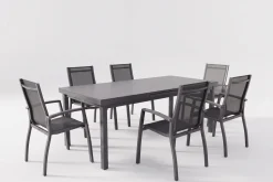 KETTLER Altura Garten-Essgruppe, anthrazit, Alu/Textilene, Tisch 180/240x100cm, 6 Stapelsessel