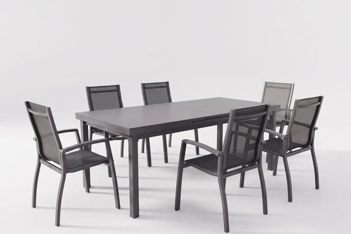 KETTLER Altura Garten-Essgruppe, anthrazit, Alu/Textilene, Tisch 180/240x100cm, 6 Stapelsessel