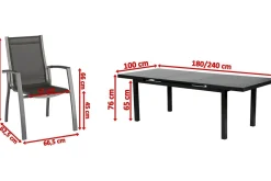 KETTLER Altura Garten-Essgruppe, anthrazit, Alu/Textilene, Tisch 180/240x100cm, 6 Stapelsessel