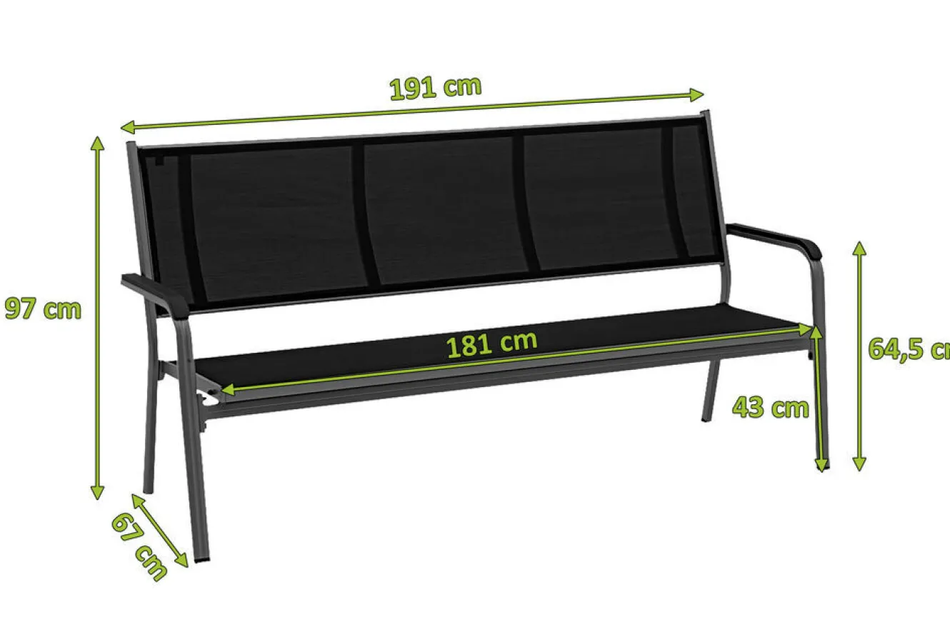 KETTLER BasicPlus 3er Bank, anthrazit, Alu/Textilene, 67x97x191, 0310612-7000
