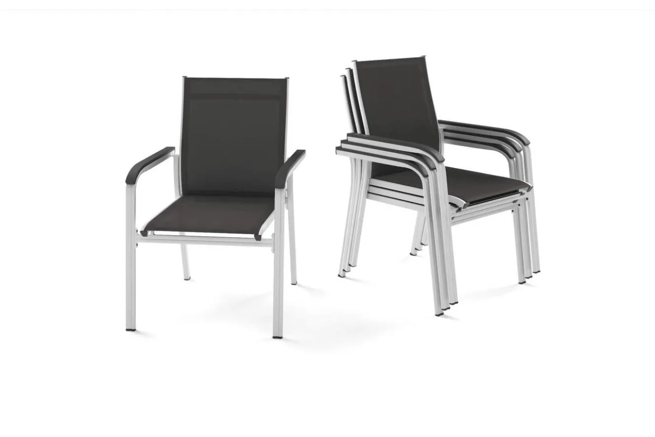 Kettler BasicPlus 4er-Set Stapelsessel, silber/anthrazit, 0301205-0000
