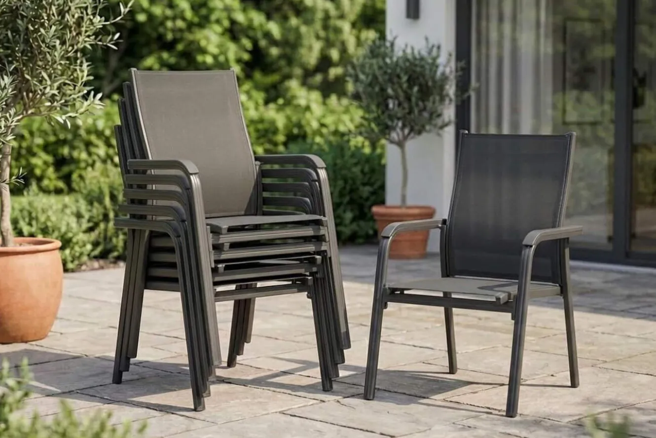 Kettler BasicPlus 6er-Set Stapelsessel, anthrazit/anthrazit, 0301205-7000