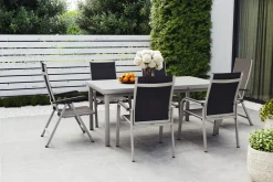 KETTLER BasicPlus Garten-Essgruppe, silber, Alu/Textilene, Tisch 180/240x100cm, 4 Stapel-, 2 Klappstühle