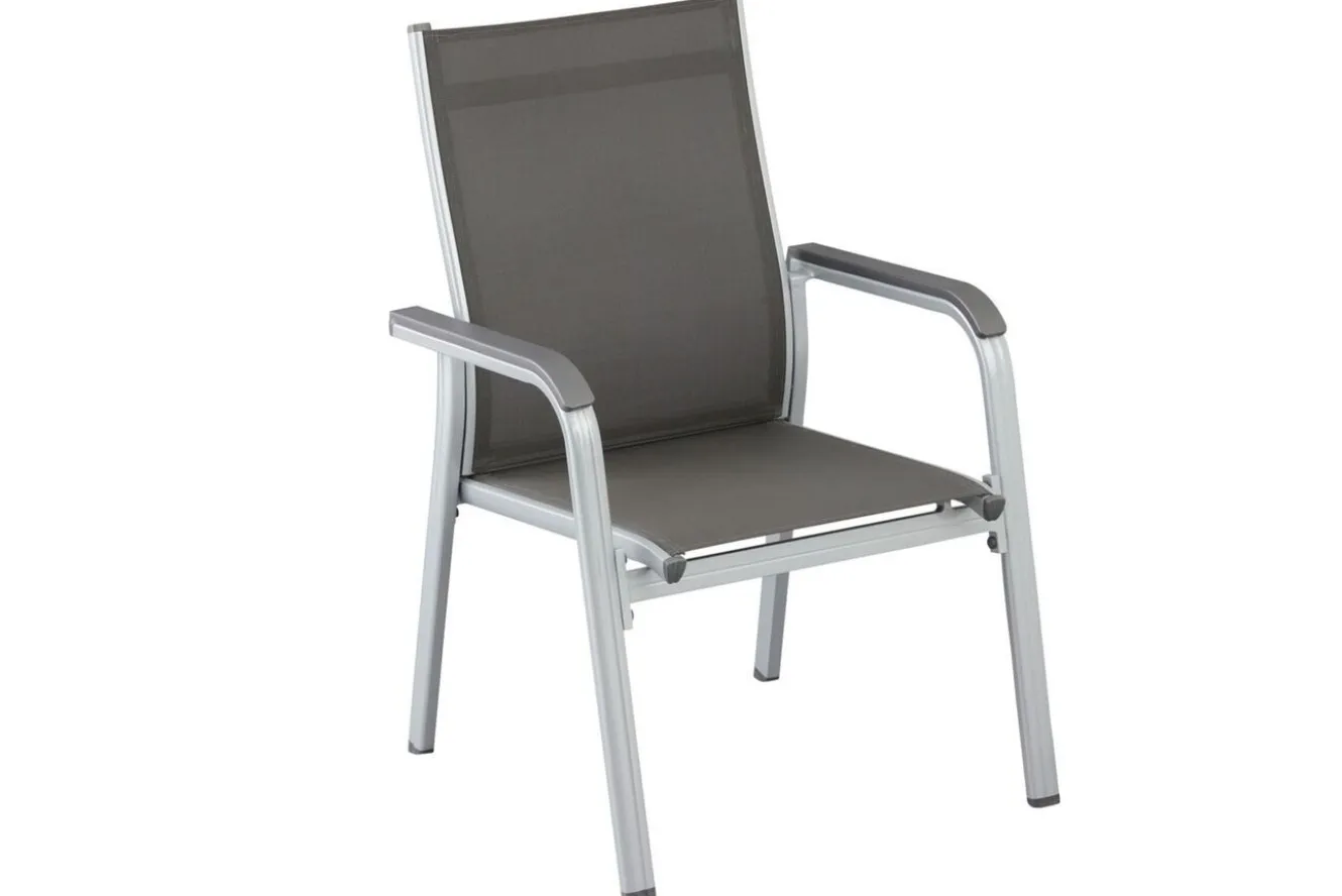 KETTLER BasicPlus Garten-Essgruppe, silber, Alu/Textilene, Tisch 180/240x100cm, 4 Stapel-, 2 Klappstühle
