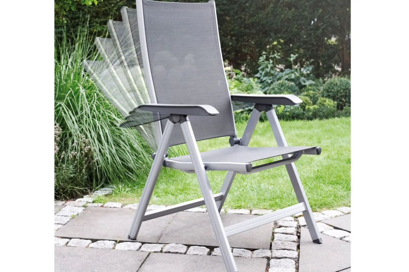 KETTLER BasicPlus Garten-Essgruppe, silber/anthrazit, Alu/Spraystone/Textil, 160 x 95 cm, 4 Klappstühle