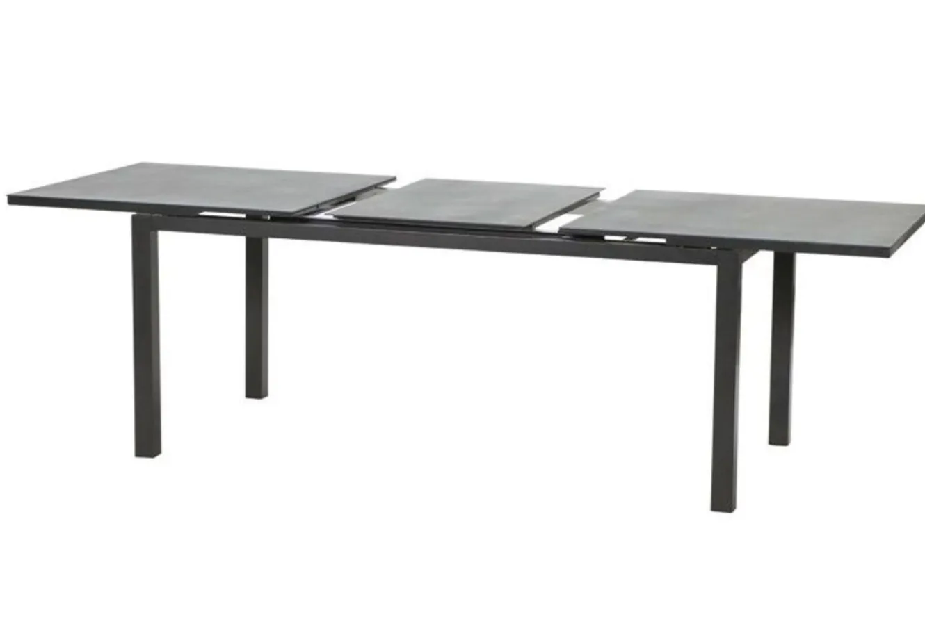 KETTLER Basic Plus Garten-Essgruppe, anthrazit/anthrazit, Alu/Textilene, 180/240x90cm, 4 Stapel-, 2 Klappstühle