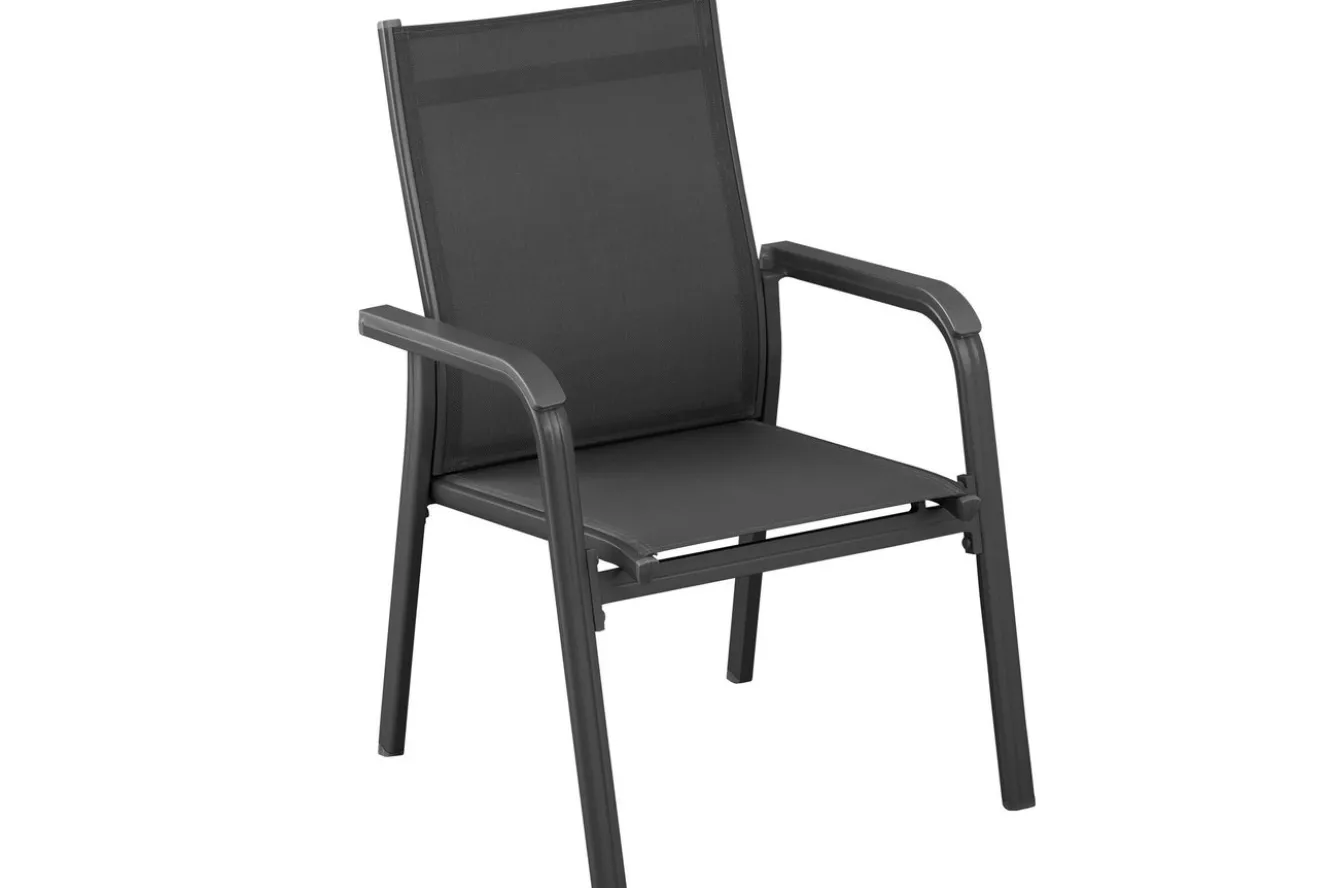 KETTLER Basic Plus Garten-Essgruppe, anthrazit/anthrazit, Alu/Textilene, 180/240x90cm, 4 Stapel-, 2 Klappstühle
