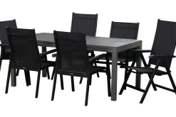 KETTLER Basic Plus Garten-Essgruppe, anthrazit/anthrazit, Alu/Textilene, 180/240x90cm, 4 Stapel-, 2 Klappstühle