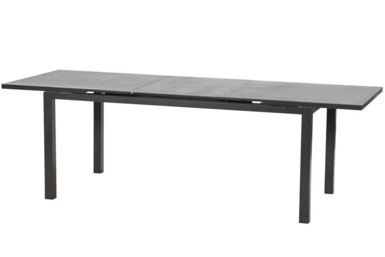KETTLER Basic Plus Garten-Essgruppe, anthrazit/anthrazit, Alu/Textilene, 180/240x90cm, 4 Stapel-, 2 Klappstühle