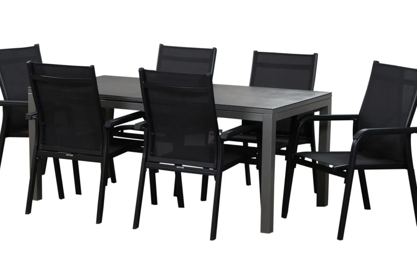 KETTLER Basic Plus Garten-Essgruppe, anthrazit/anthrazit, Alu/Textilene, 180/240x90cm, 6 Stapelsessel