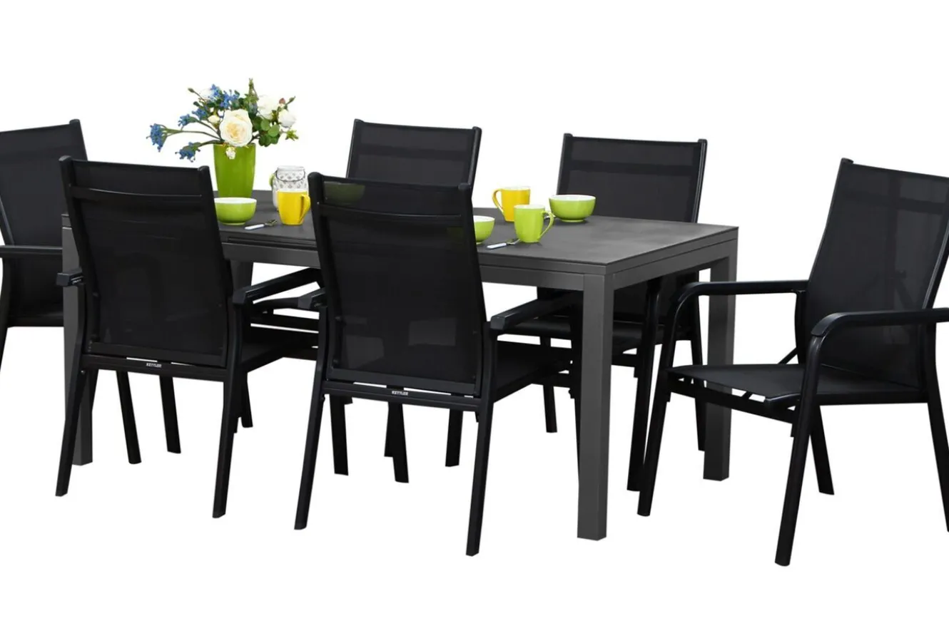 KETTLER Basic Plus Garten-Essgruppe, anthrazit/anthrazit, Alu/Textilene, 180/240x90cm, 6 Stapelsessel