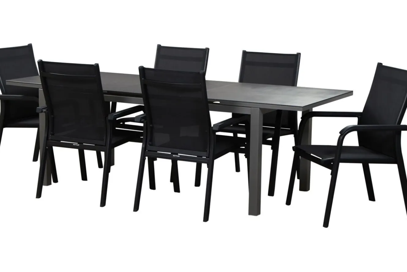 KETTLER Basic Plus Garten-Essgruppe, anthrazit/anthrazit, Alu/Textilene, 180/240x90cm, 6 Stapelsessel