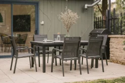 KETTLER BasicPlus Garten-Essgruppe, anthrazit, Alu/Textilene, Tisch 180/240x100cm, 6 Stapelsessel