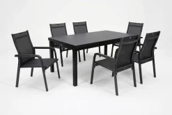 KETTLER BasicPlus Garten-Essgruppe, anthrazit, Alu/Textilene, Tisch 180/240x100cm, 6 Stapelsessel