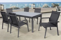 KETTLER BasicPlus Garten-Essgruppe, anthrazit, Alu/Textilene, Tisch 180/240x100cm, 6 Stapelsessel