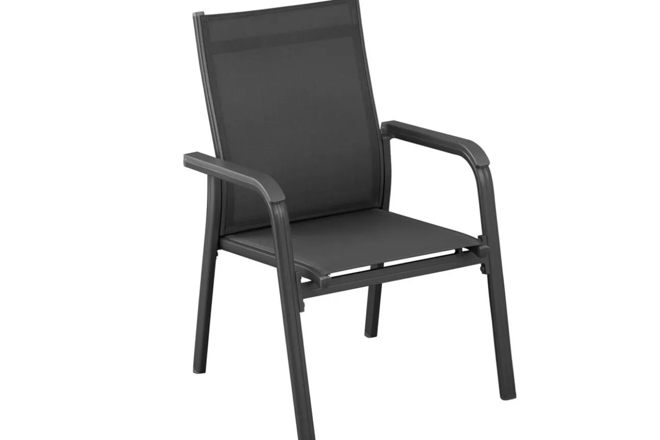 KETTLER BasicPlus Garten-Essgruppe, anthrazit, Alu/Textilene, Tisch 180/240x100cm, 6 Stapelsessel