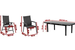 KETTLER BasicPlus Garten-Essgruppe, anthrazit, Alu/Textilene, Tisch 180/240x100cm, 4 Stapel-, 2 Klappstühle