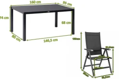 KETTLER BasicPlus Garten-Essgruppe, anthrazit, Alu/Spraystone/Textil, 160 x 95 cm, 4 Klappstühle