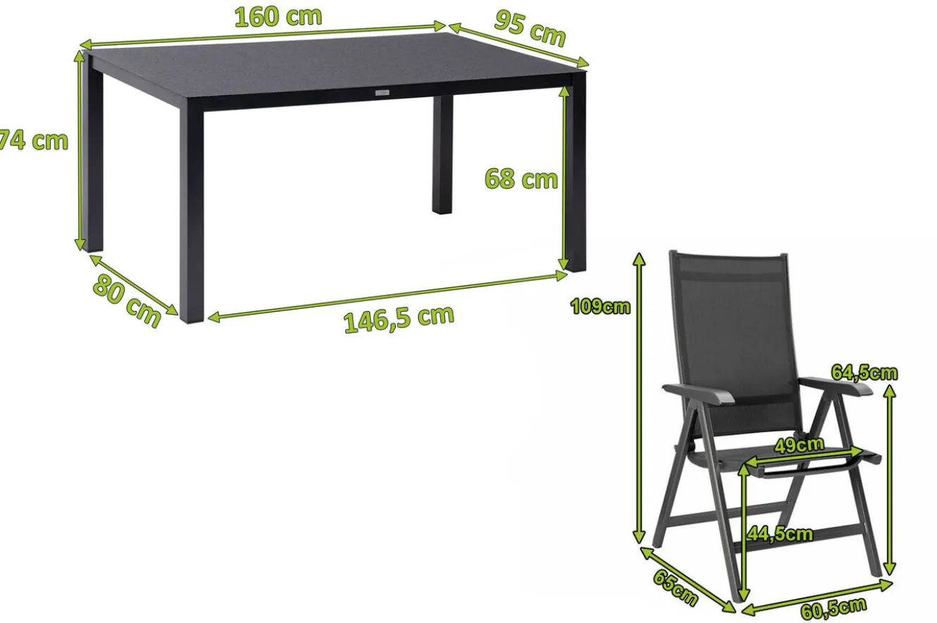 KETTLER BasicPlus Garten-Essgruppe, anthrazit, Alu/Spraystone/Textil, 160 x 95 cm, 4 Klappstühle