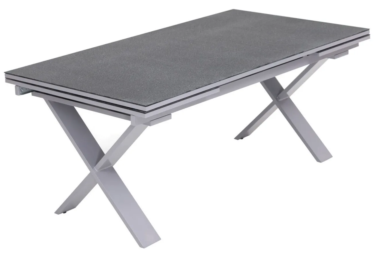 KETTLER BasicPlus Garten-Essgruppe, silber / anthrazit, Alu / Spraystone / Textil, Tisch 180/280x100cm, 8 Klappstühle