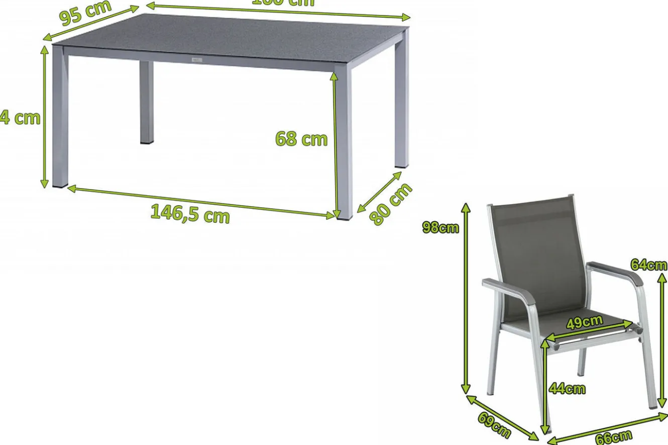 KETTLER BasicPlus Garten-Essgruppe, silber/anthrazit, Alu/Spraystone/Textil, 160x95 cm, 4 Stapelsessel