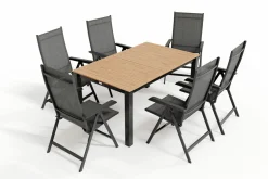 KETTLER BasicPlus Garten-Essgruppe mit 6 Sesseln & Tisch, anthrazit matt, Alu/Textilene, ausziehbar & klappbar