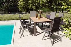 KETTLER BasicPlus Garten-Essgruppe mit 6 Sesseln & Tisch, anthrazit matt, Alu/Textilene, ausziehbar & klappbar