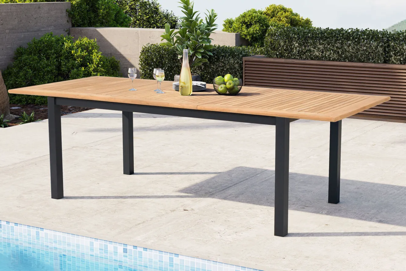 KETTLER BasicPlus Garten-Essgruppe mit 6 Sesseln & Tisch, anthrazit matt, Alu/Textilene, ausziehbar & klappbar