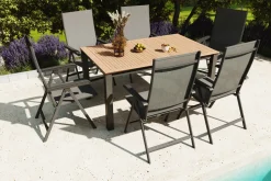 KETTLER BasicPlus Garten-Essgruppe mit 6 Sesseln & Tisch, anthrazit matt, Alu/Textilene, ausziehbar & klappbar