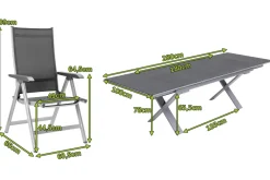KETTLER BasicPlus Garten-Essgruppe, silber / anthrazit, Alu / Spraystone / Textil, Tisch 180/280x100cm, 10 Klappstühle