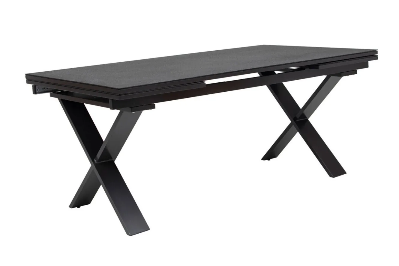 KETTLER BasicPlus Garten-Essgruppe, anthrazit, Alu / Spraystone / Textil, Tisch 180/280x100cm, 8 Klappstühle