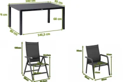 KETTLER BasicPlus Garten-Essgruppe, anthrazit, Alu/Spraystone/Textil, 160 x 95 cm, 4 Stapelsessel, 2 Klappstühle