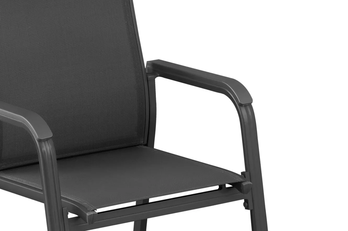 KETTLER BasicPlus Garten-Essgruppe, anthrazit, Alu/Spraystone/Textil, 160 x 95 cm, 4 Stapelsessel, 2 Klappstühle