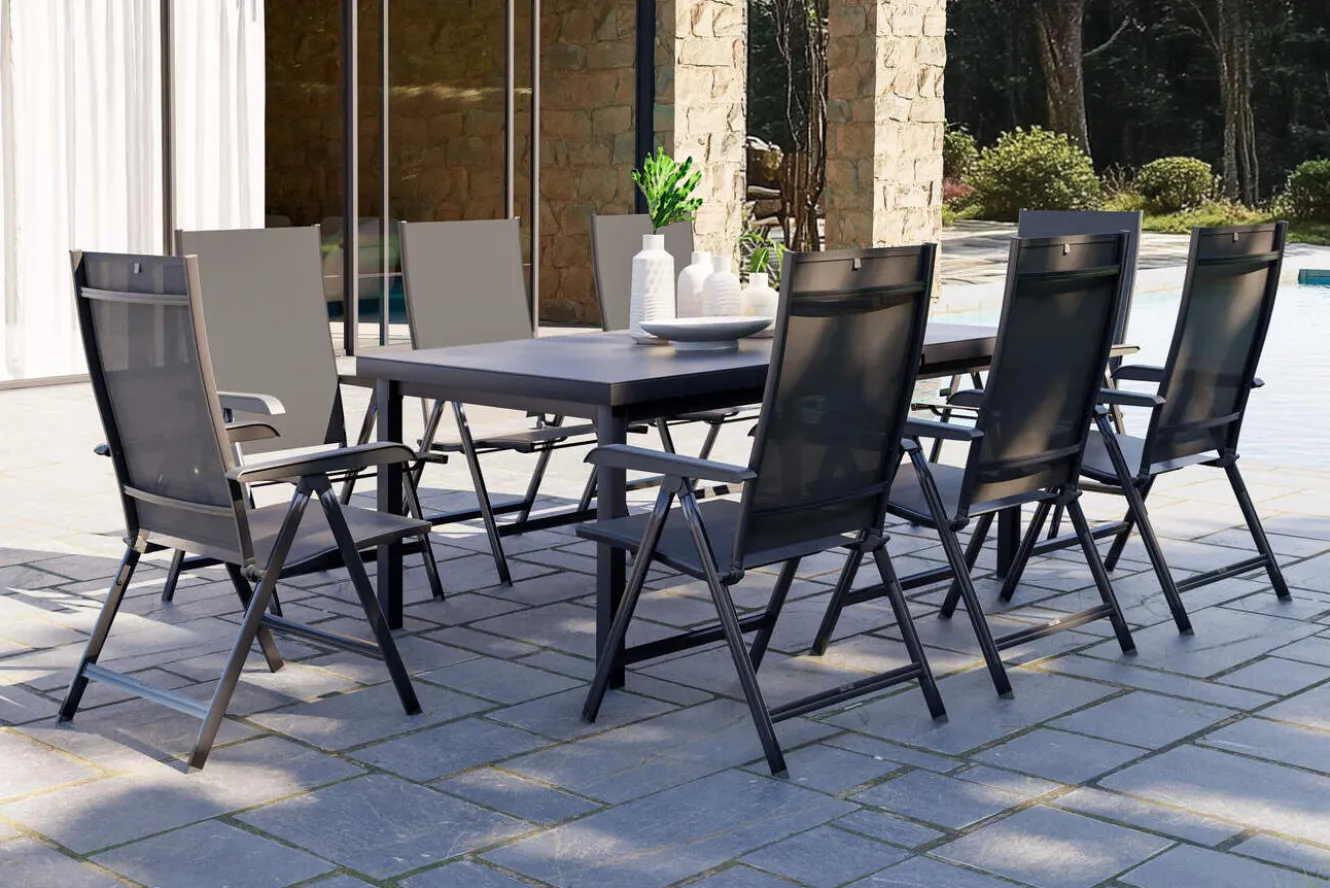 KETTLER BasicPlus Garten-Essgruppe, 8 Personen, ausziehbarer Tisch 180–240 cm, Aluminium/Textilene