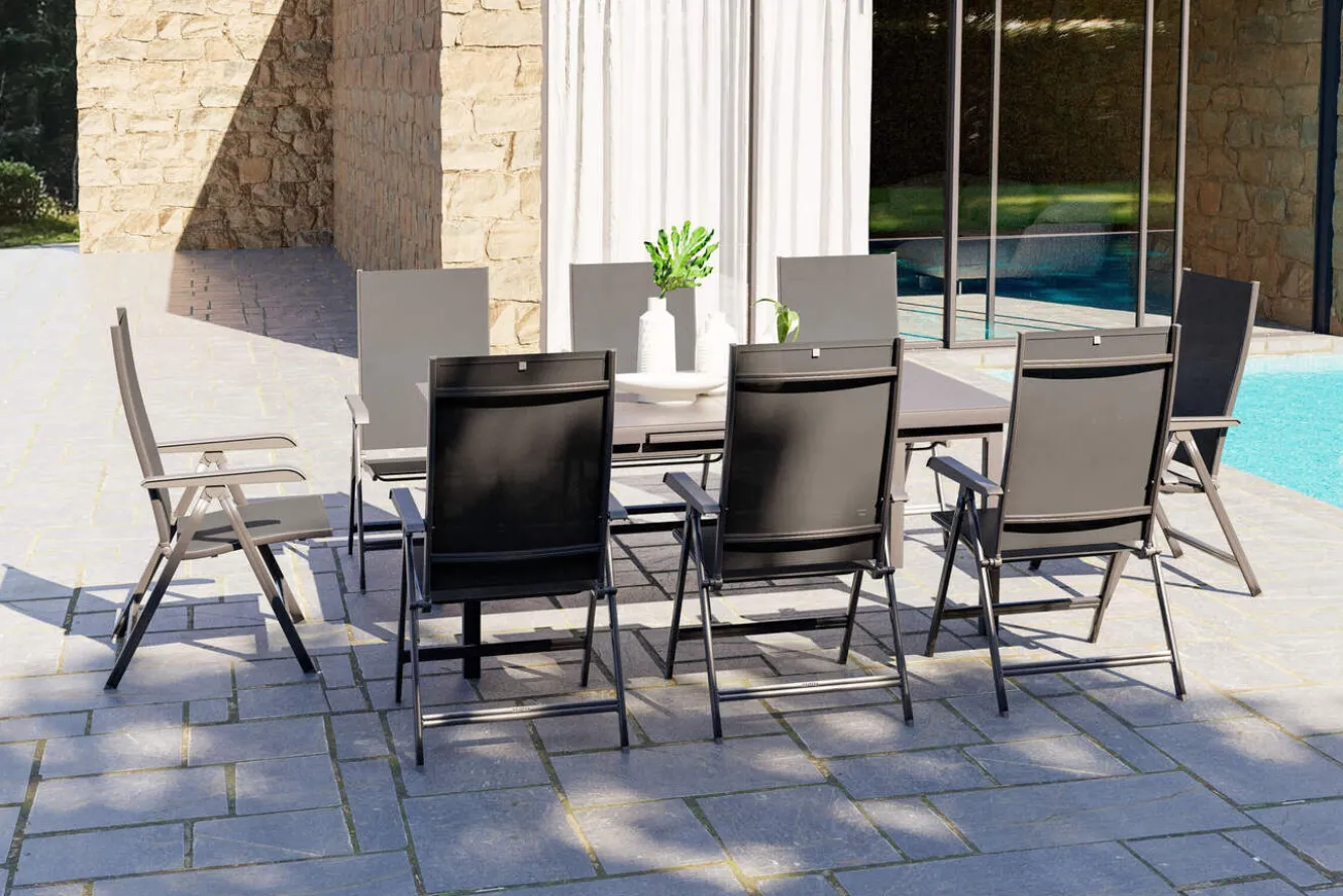 KETTLER BasicPlus Garten-Essgruppe, 8 Personen, ausziehbarer Tisch 180–240 cm, Aluminium/Textilene