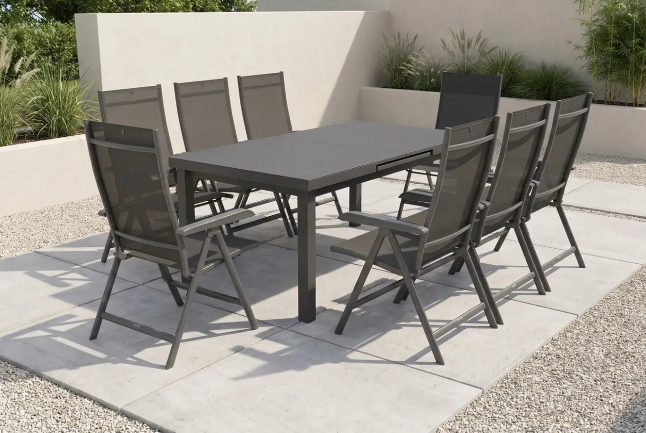 KETTLER BasicPlus Garten-Essgruppe, 8 Personen, ausziehbarer Tisch 180–240 cm, Aluminium/Textilene