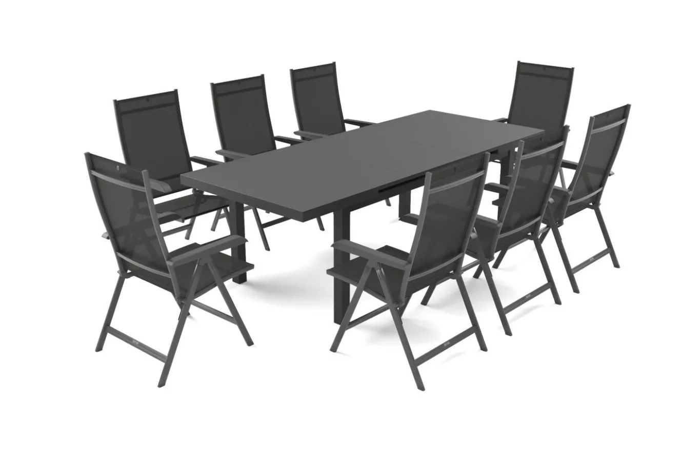 KETTLER BasicPlus Garten-Essgruppe, 8 Personen, ausziehbarer Tisch 180–240 cm, Aluminium/Textilene