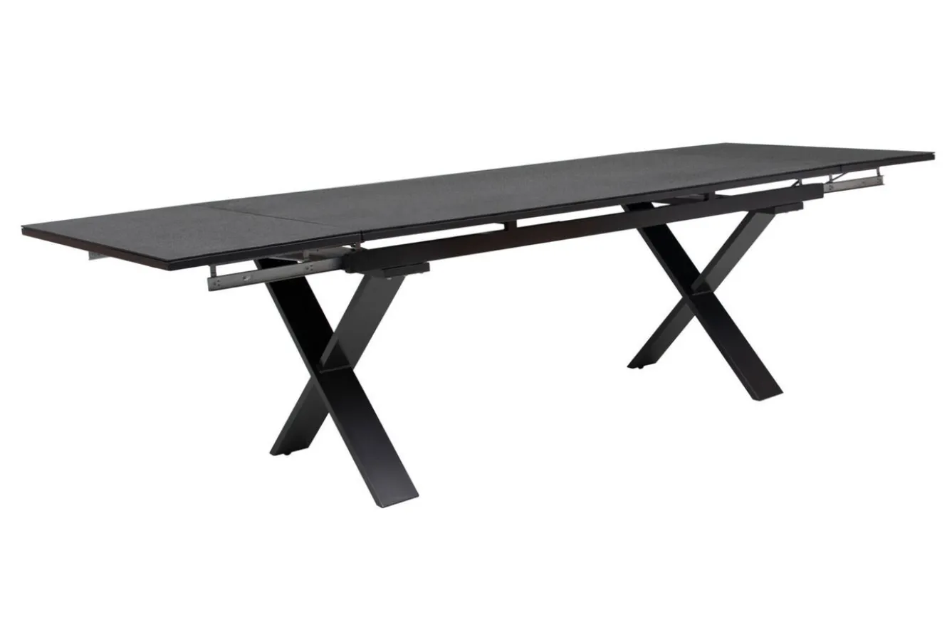 KETTLER BasicPlus Garten-Essgruppe, anthrazit, Alu / Spraystone / Textil, Tisch 180/280 x 100 cm, 6 Stapelsessel, 2 Klappstühle