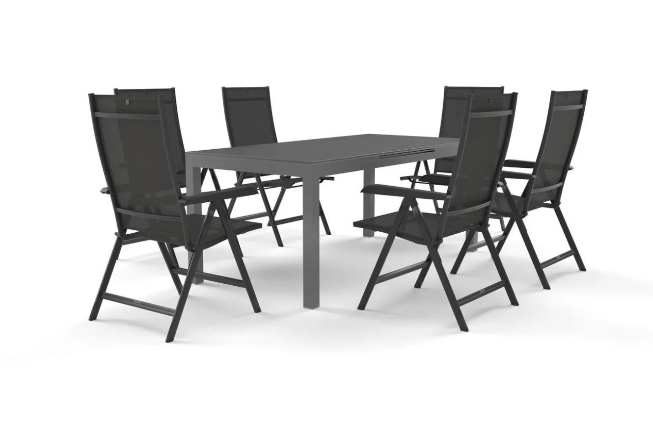 Kettler BasicPlus Garten-Essgruppe, 6 Personen, ausziehbarer Tisch 180–240 cm, Aluminium/Textilene